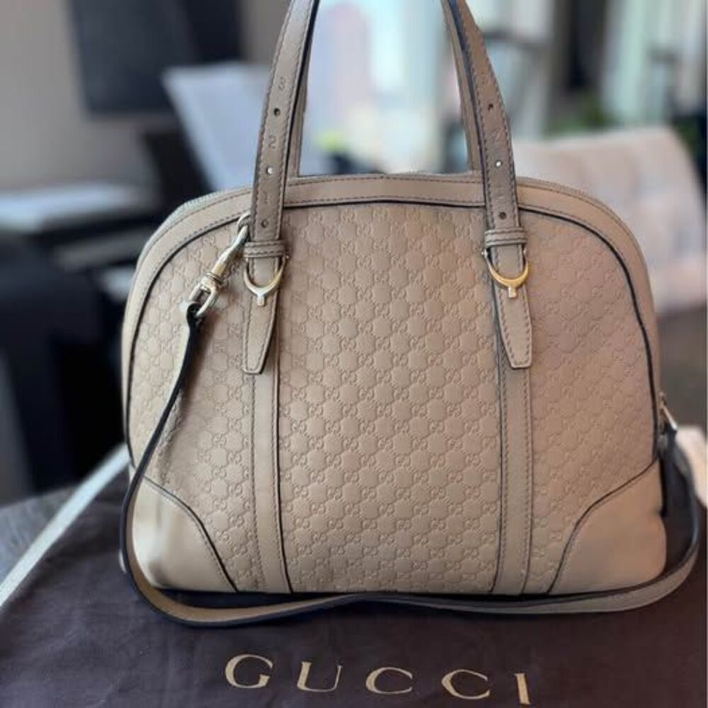 🤩 Authentic Gucci Microguccissima Dome Satchel Crossbody Bag Beige Nude 🌟